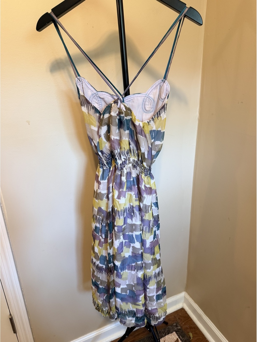Anthropologie Wendy Katlen 100% Silk Abstract Print Halter Dress Size 2